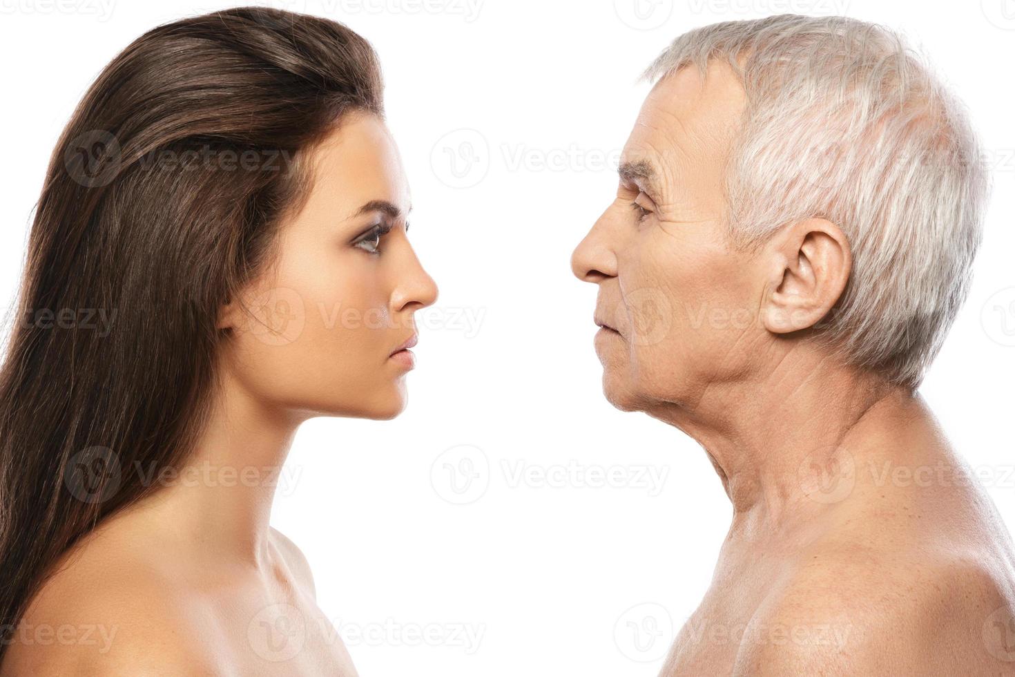 Portrait of elderly father and his daughter photo