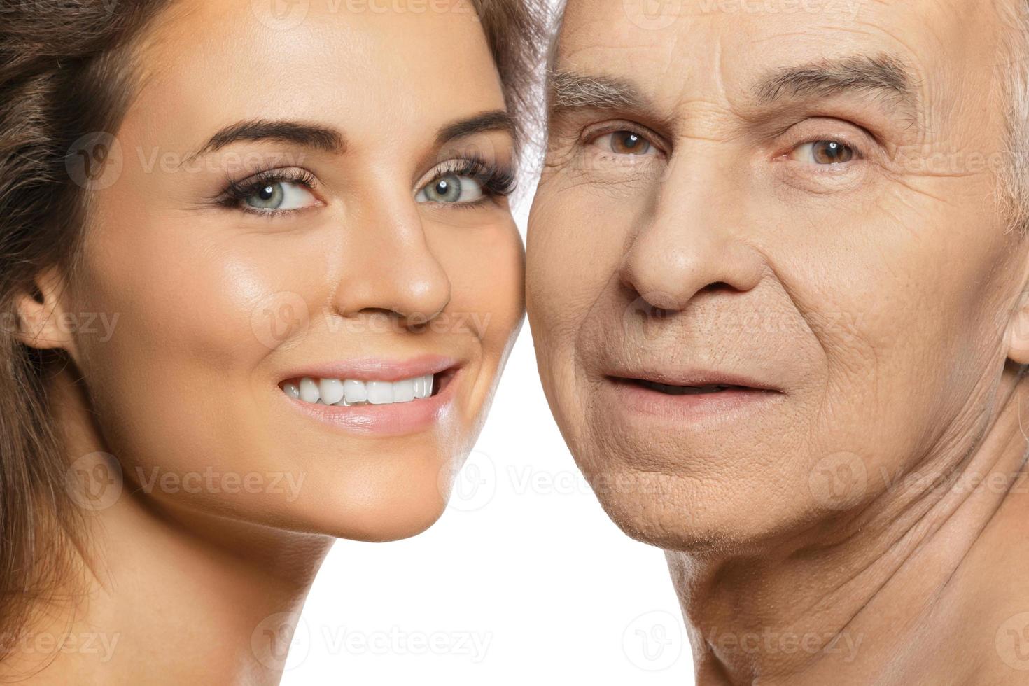 Portrait of elderly father and his daughter photo