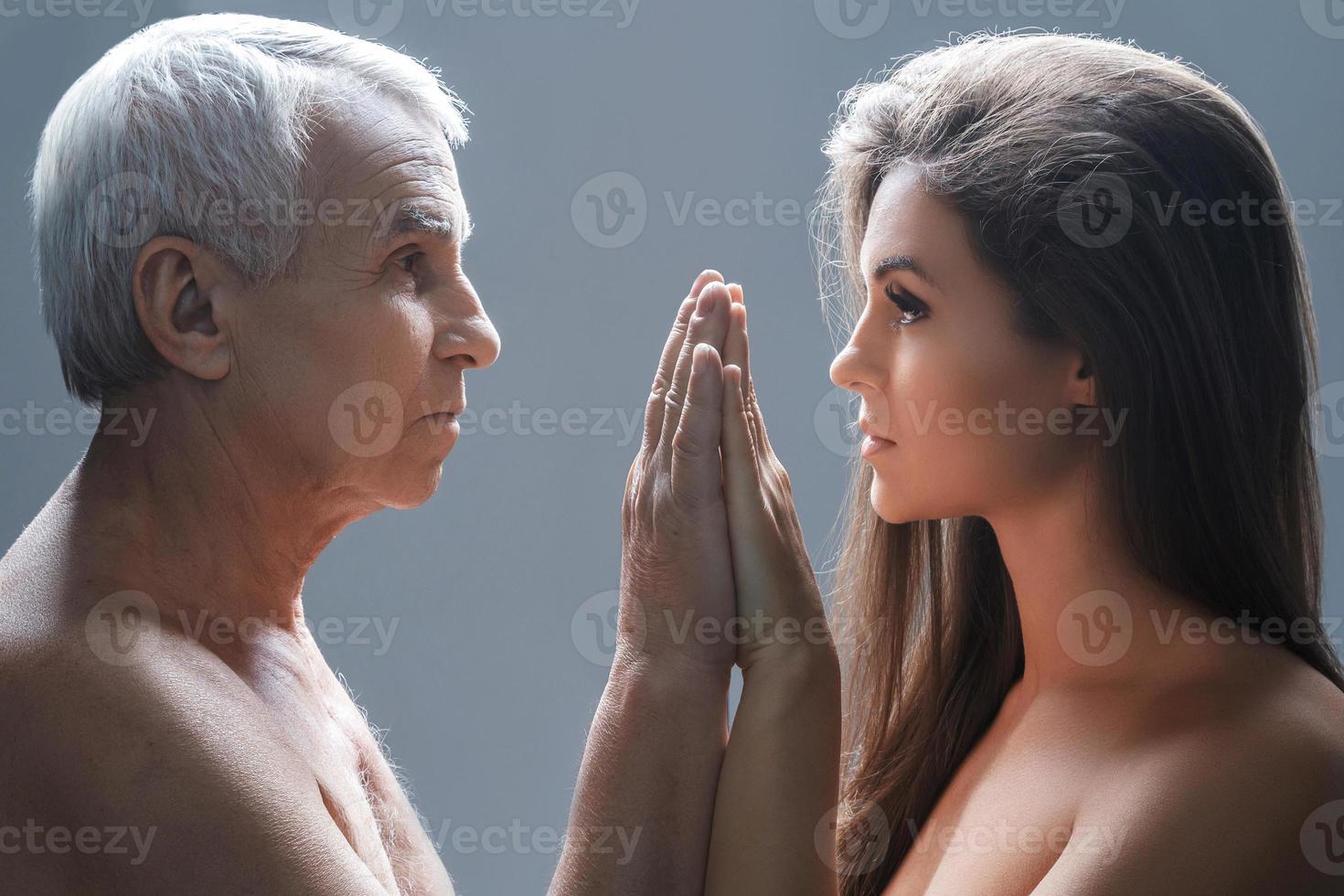 Portrait of elderly father and his daughter photo