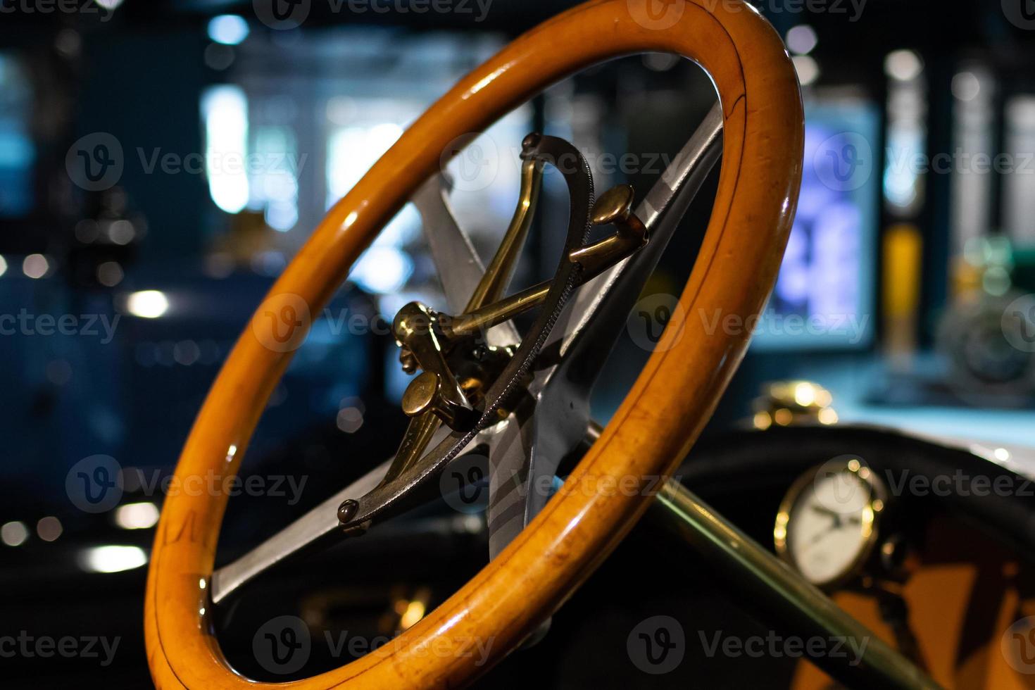 Close up of steering wheel of the retro car photo