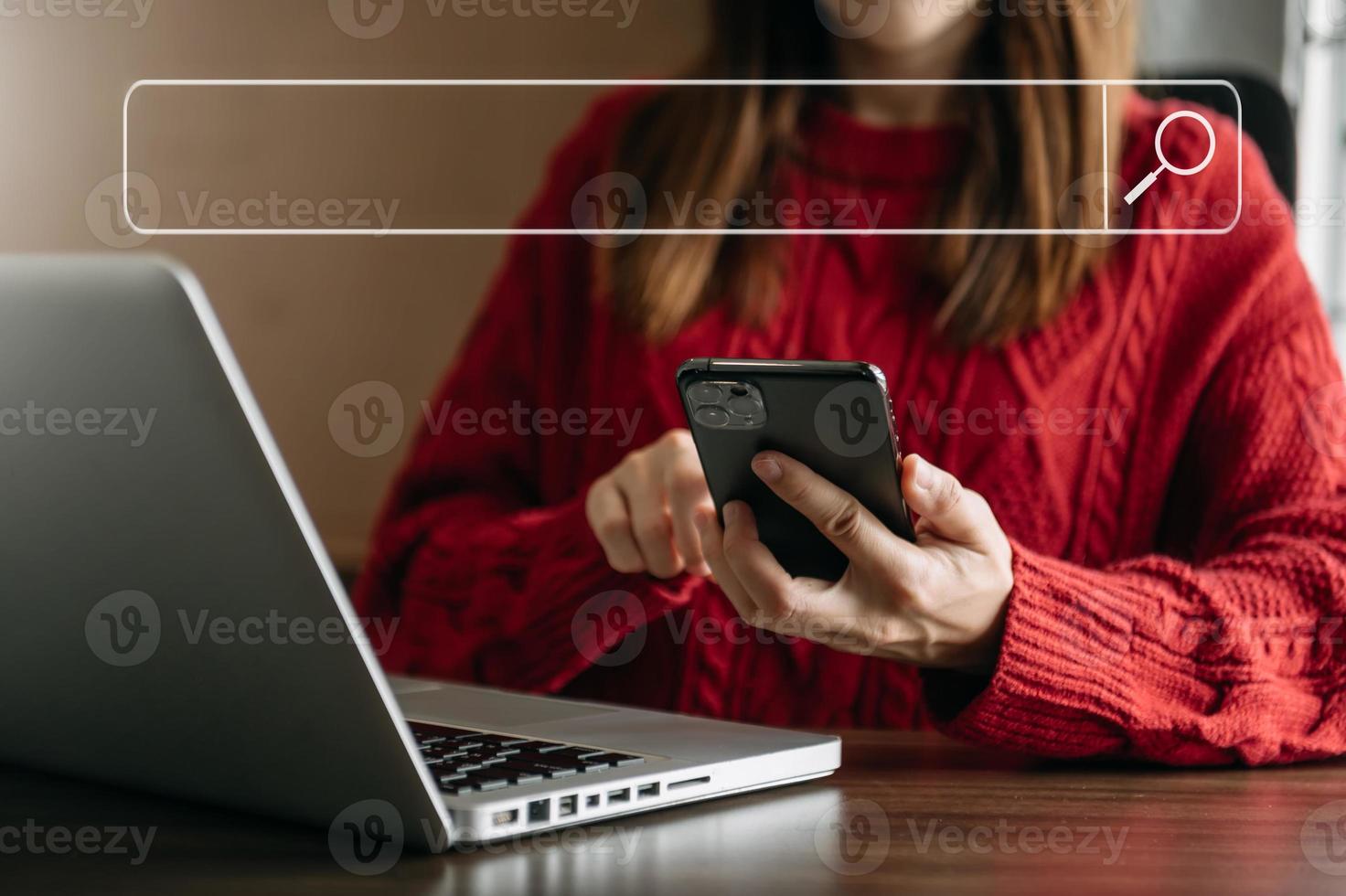 Searching Browsing Internet Data Information Networking Concept with blank search bar. photo