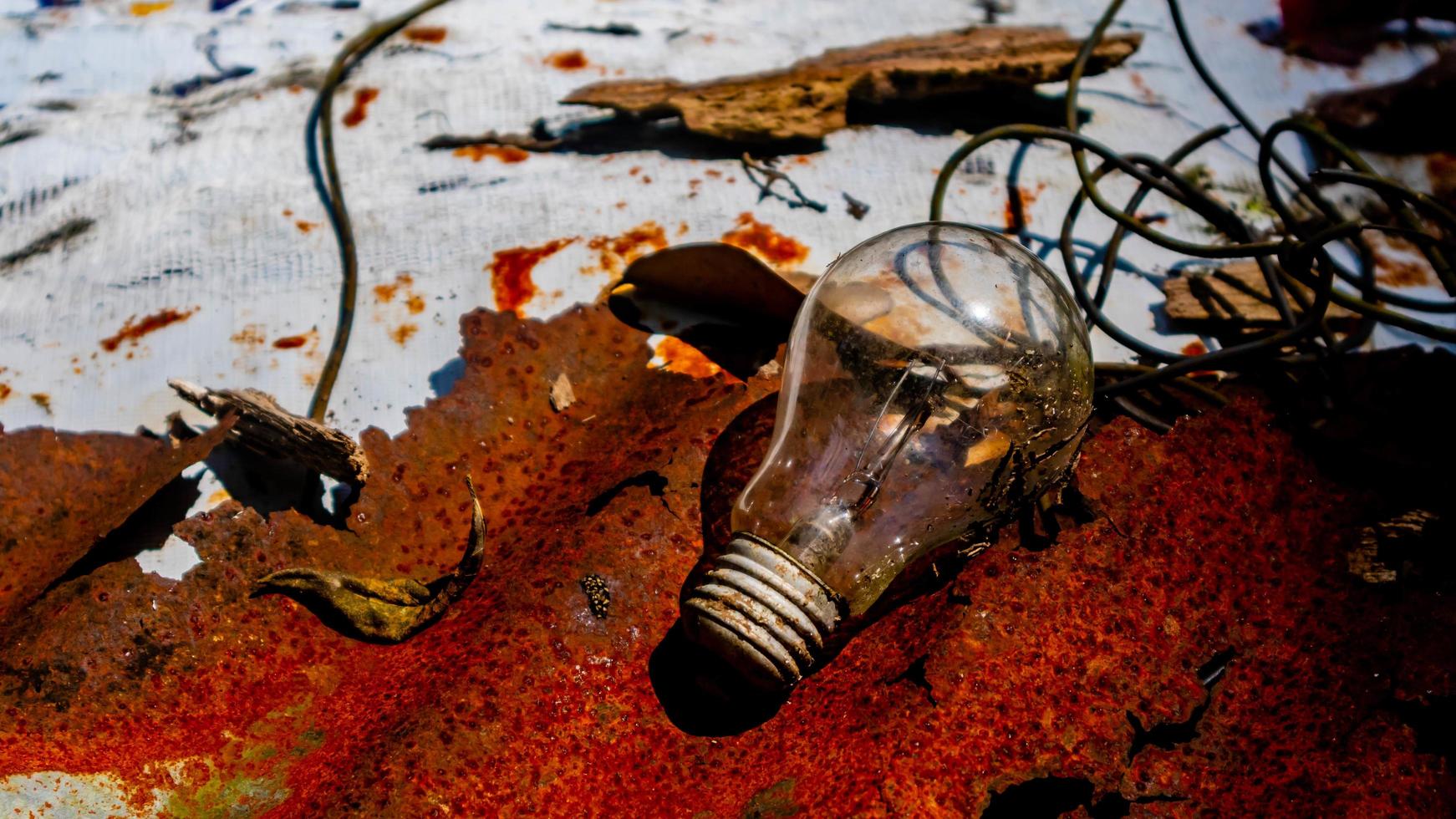 Light bulb on rusty zinc as a background photo