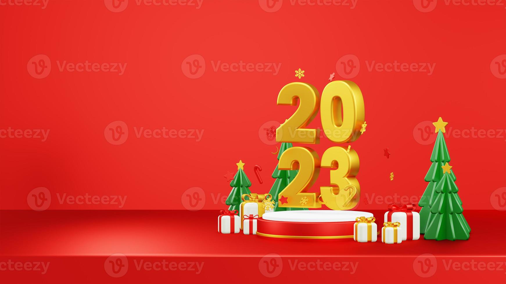 Happy New Year 2023 3D Render Composition With Ornament For Event Promotion Social Media And Landing Page photo