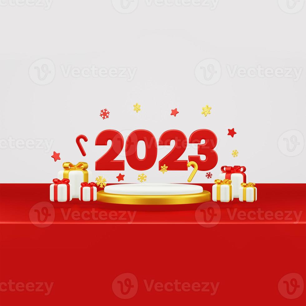 Happy New Year 2023 3D Render Composition With Ornament For Event Promotion Social Media And Landing Page photo