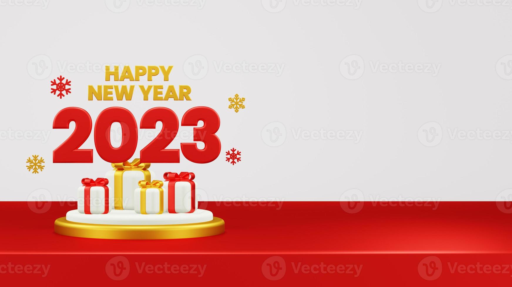 Happy New Year 2023 3D Render Composition With Ornament For Event Promotion Social Media And Landing Page photo
