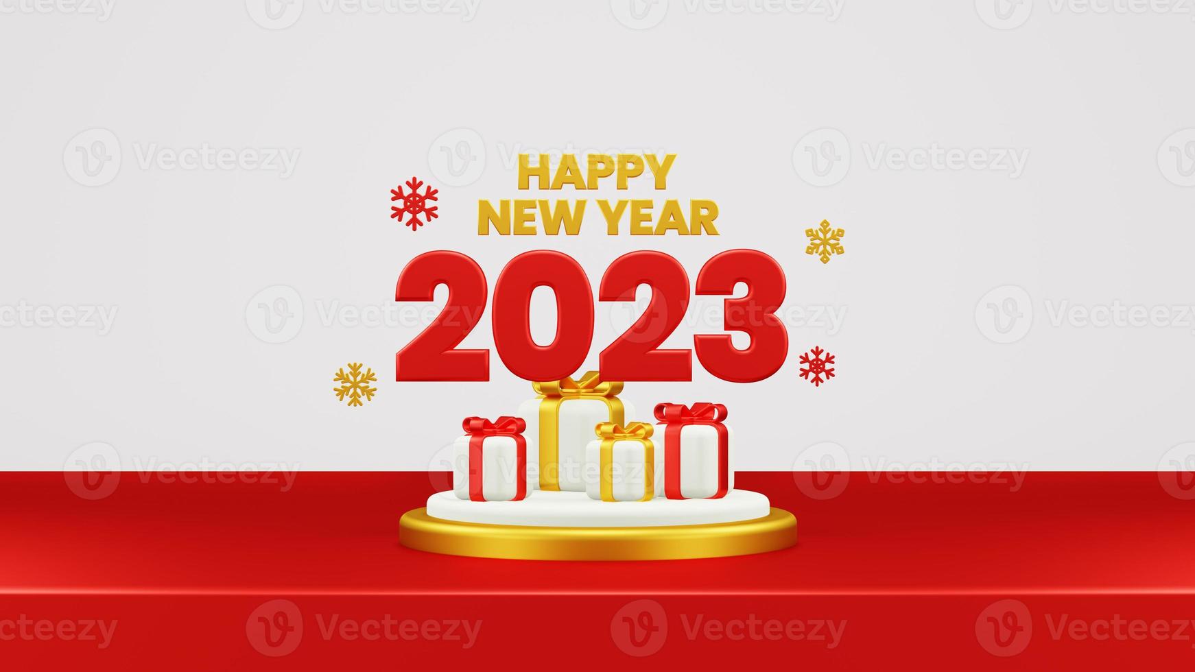 Happy New Year 2023 3D Render Composition With Ornament For Event Promotion Social Media And Landing Page photo