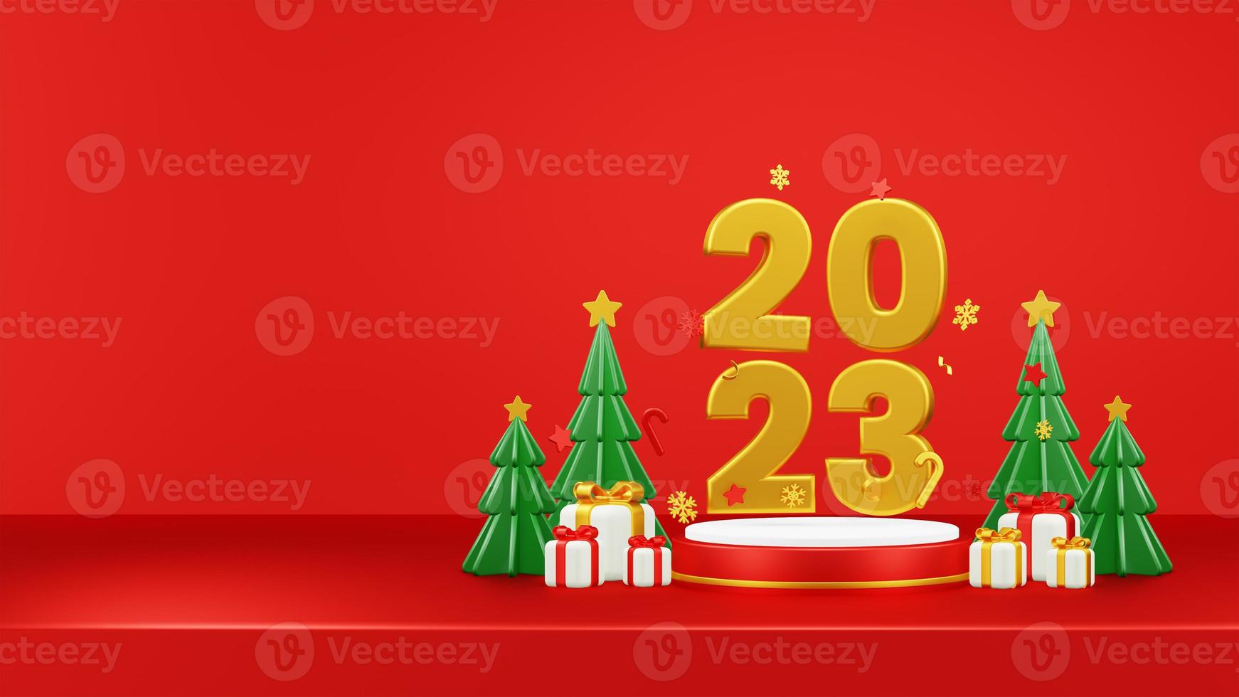 Happy New Year 2023 3D Render Composition With Ornament For Event Promotion Social Media And Landing Page photo