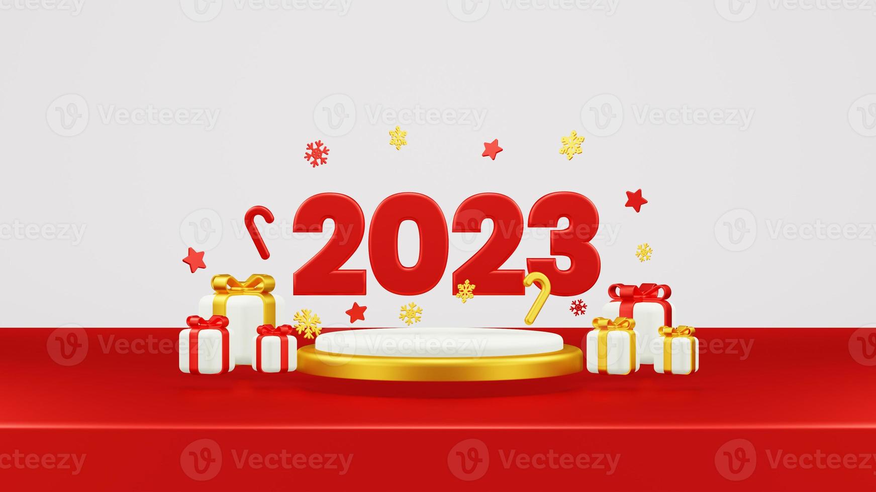 Happy New Year 2023 3D Render Composition With Ornament For Event Promotion Social Media And Landing Page photo