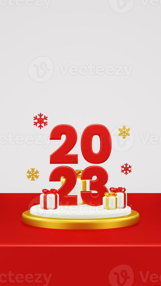 Happy New Year 2023 3D Render Composition With Ornament For Event Promotion Social Media And Landing Page photo