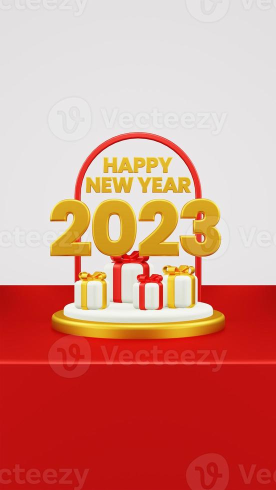 Happy New Year 2023 3D Render Composition With Ornament For Event Promotion Social Media And Landing Page photo