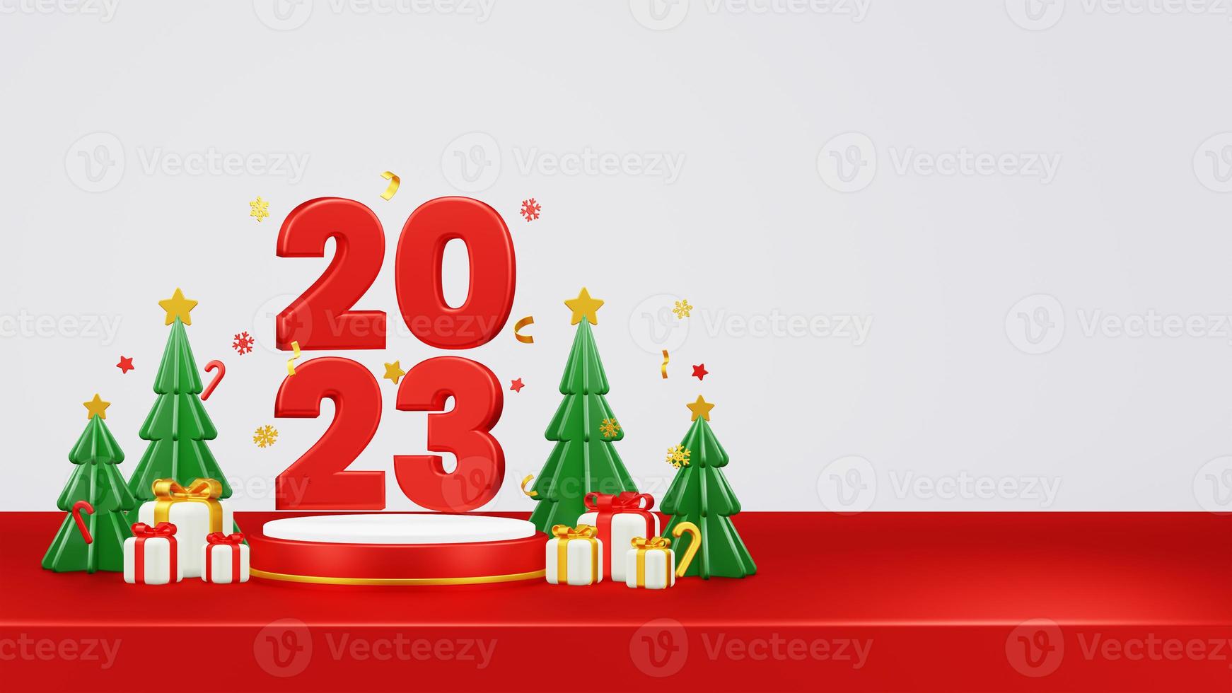 Happy New Year 2023 3D Render Composition With Ornament For Event Promotion Social Media And Landing Page photo