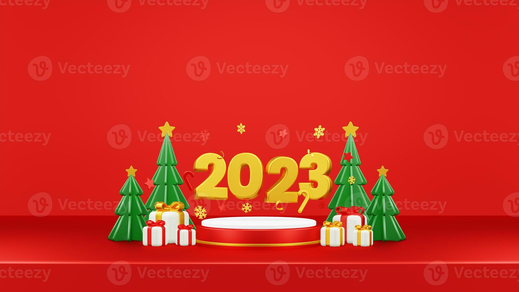 Happy New Year 2023 3D Render Composition With Ornament For Event Promotion Social Media And Landing Page photo