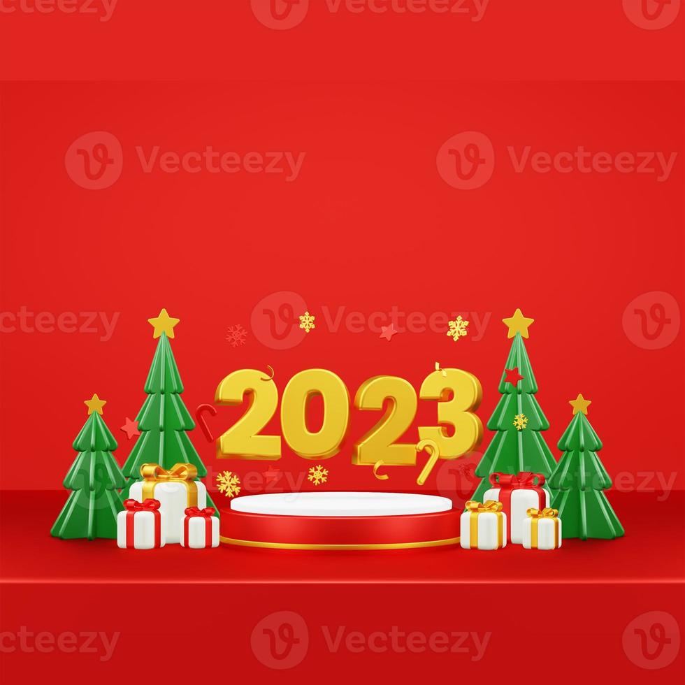 Happy New Year 2023 3D Render Composition With Ornament For Event Promotion Social Media And Landing Page photo