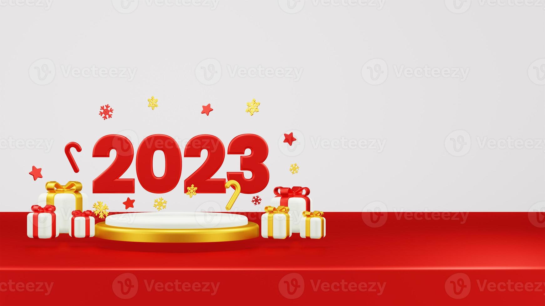 Happy New Year 2023 3D Render Composition With Ornament For Event Promotion Social Media And Landing Page photo