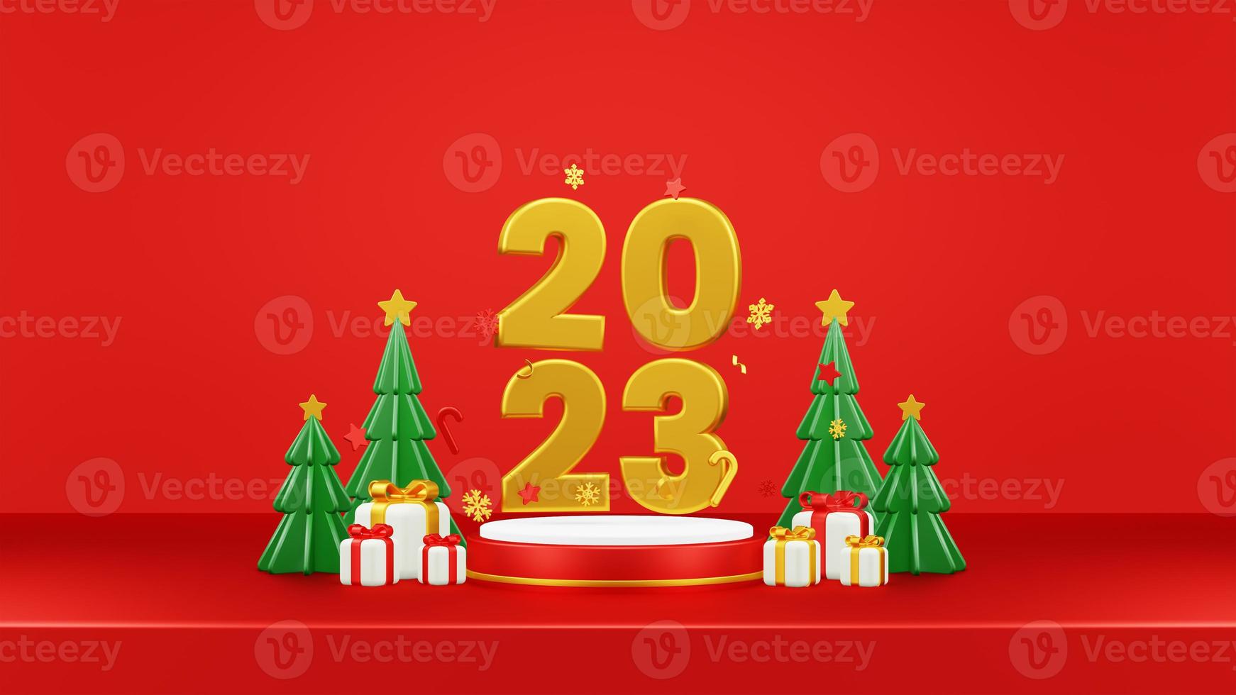 Happy New Year 2023 3D Render Composition With Ornament For Event Promotion Social Media And Landing Page photo