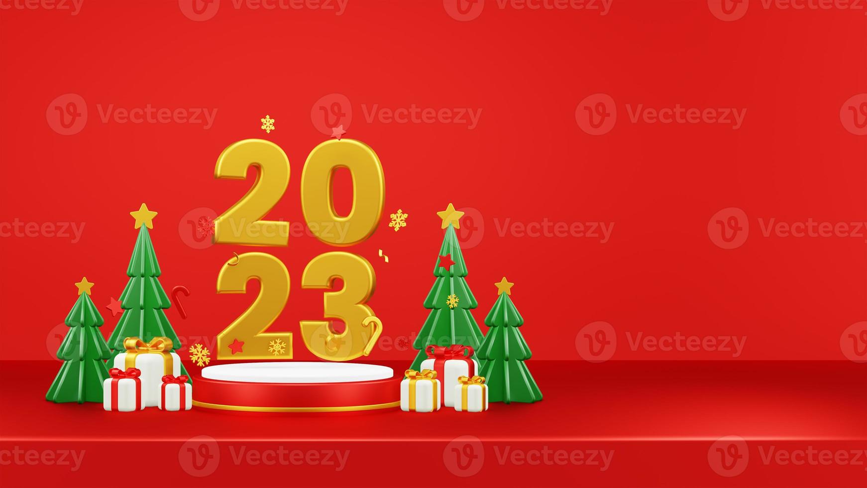 Happy New Year 2023 3D Render Composition With Ornament For Event Promotion Social Media And Landing Page photo