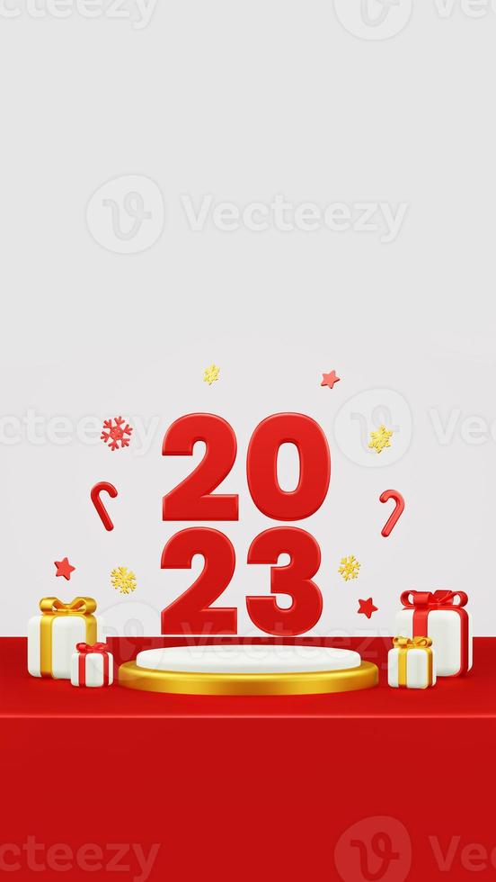 Happy New Year 2023 3D Render Composition With Ornament For Event Promotion Social Media And Landing Page photo