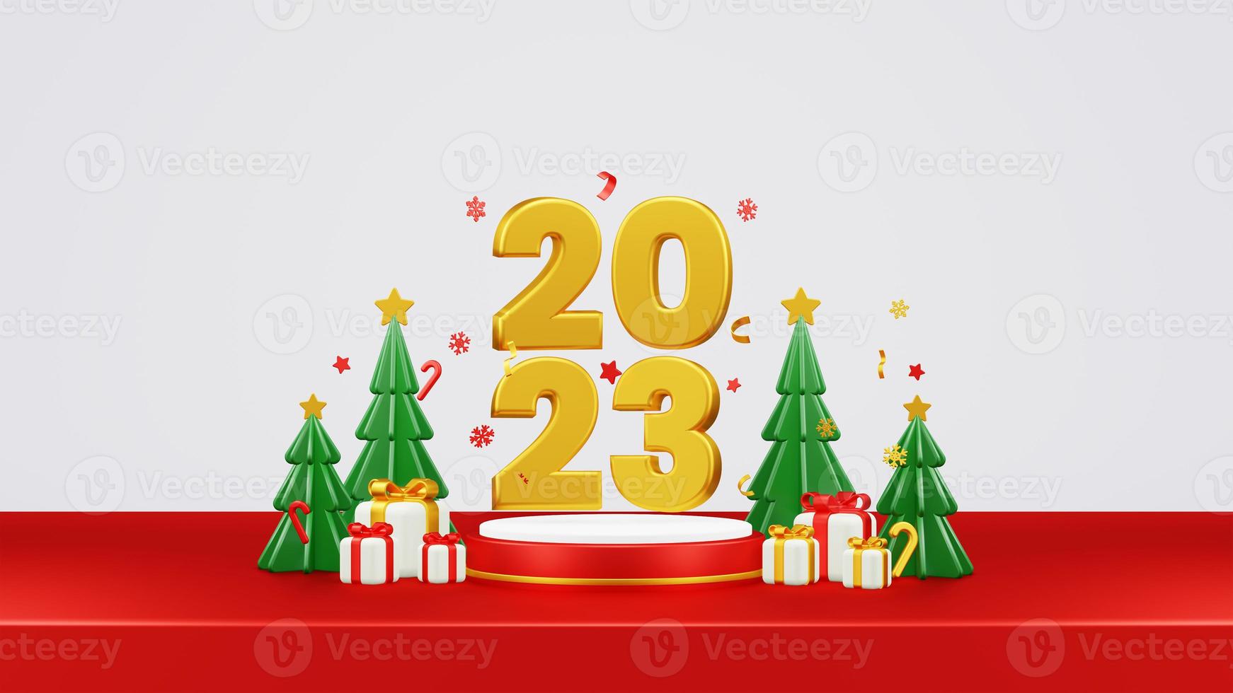 Happy New Year 2023 3D Render Composition With Ornament For Event Promotion Social Media And Landing Page photo