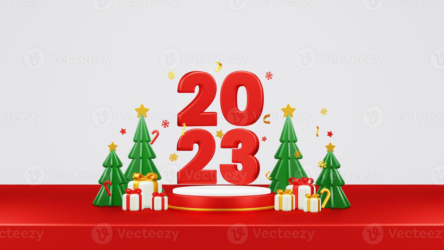 Happy New Year 2023 3D Render Composition With Ornament For Event Promotion Social Media And Landing Page photo