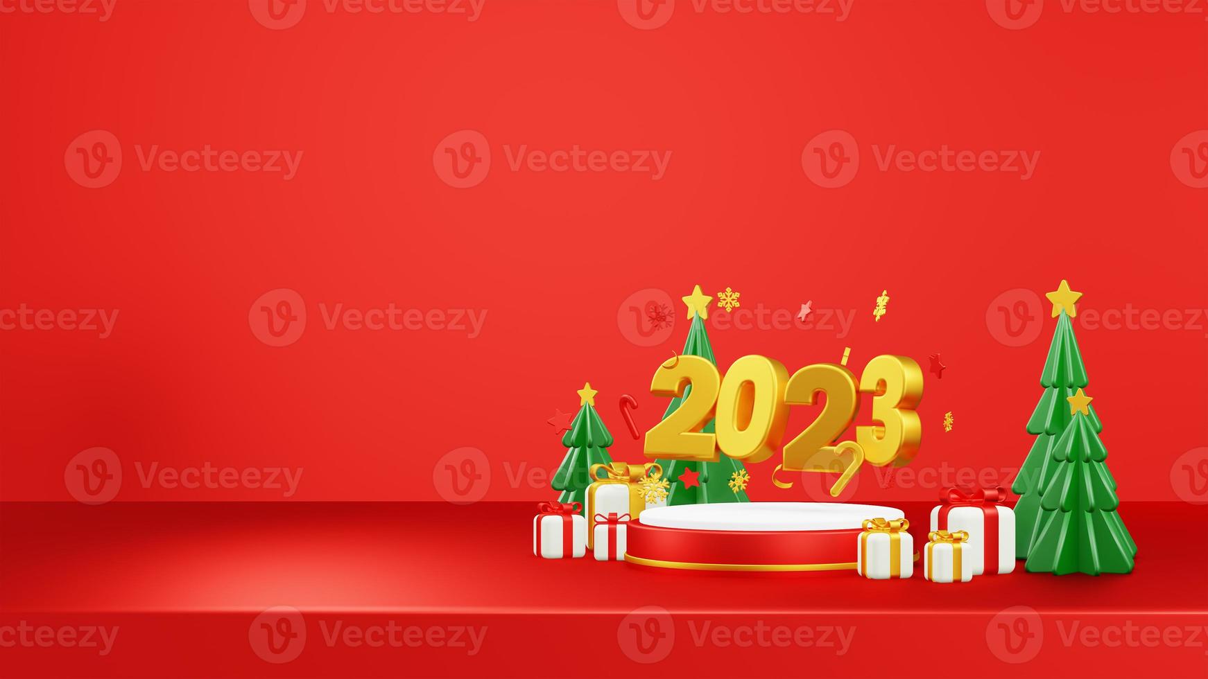 Happy New Year 2023 3D Render Composition With Ornament For Event Promotion Social Media And Landing Page photo