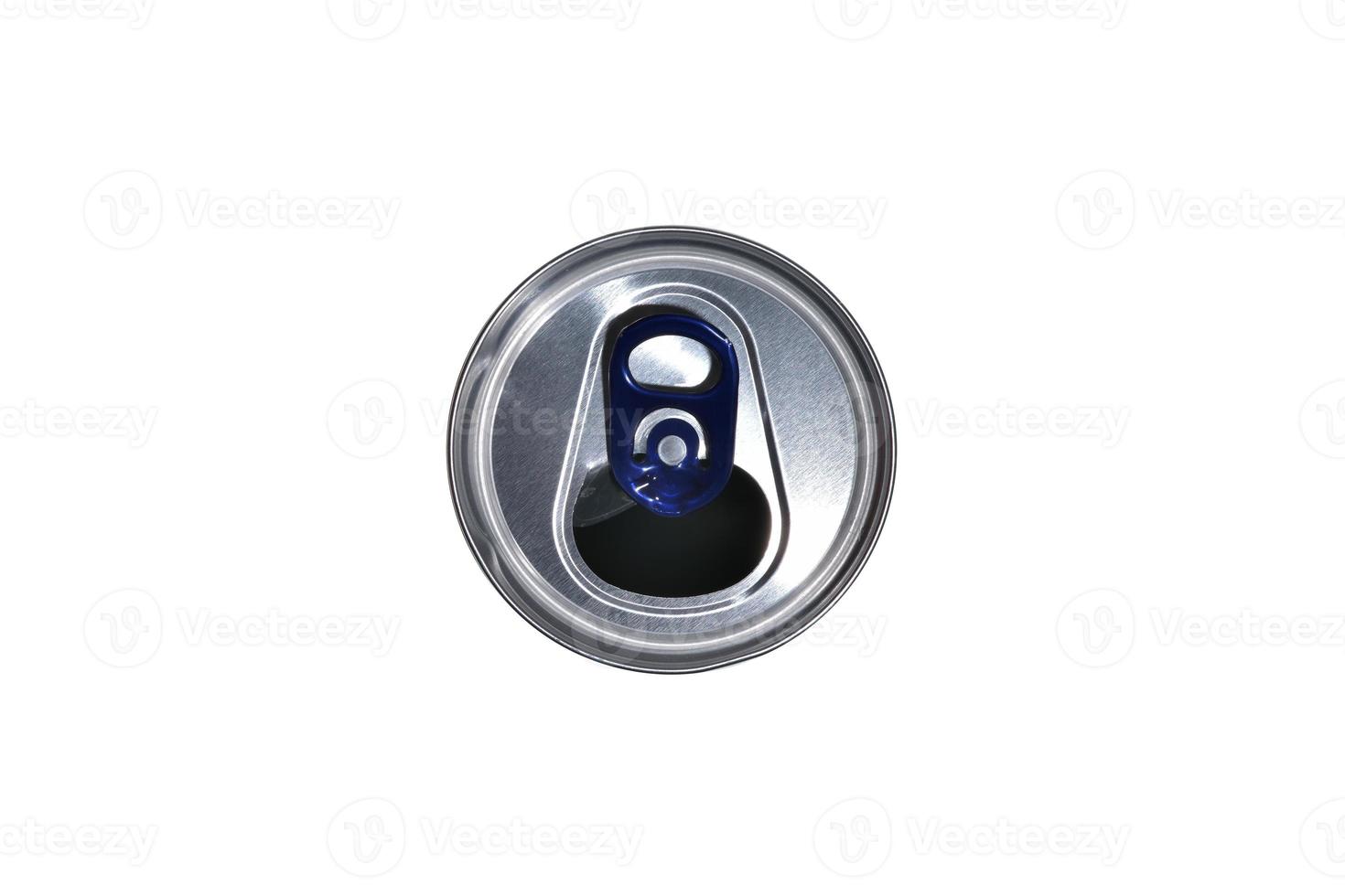 Top view of open can isolated on white background photo