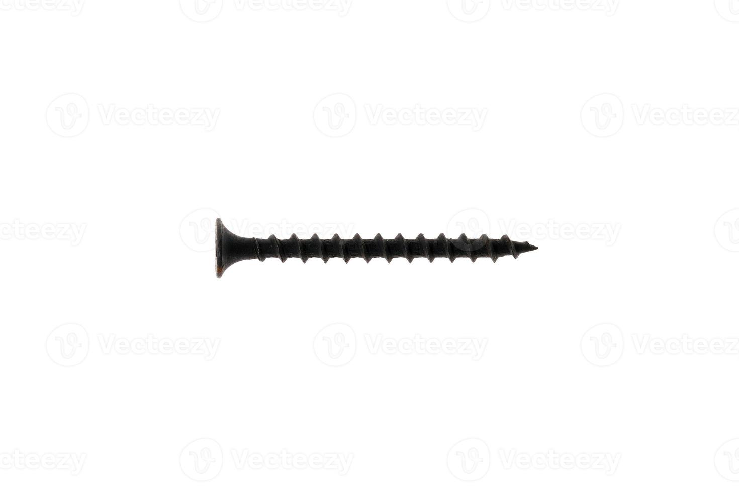 Black drywall screw isolated on white background photo