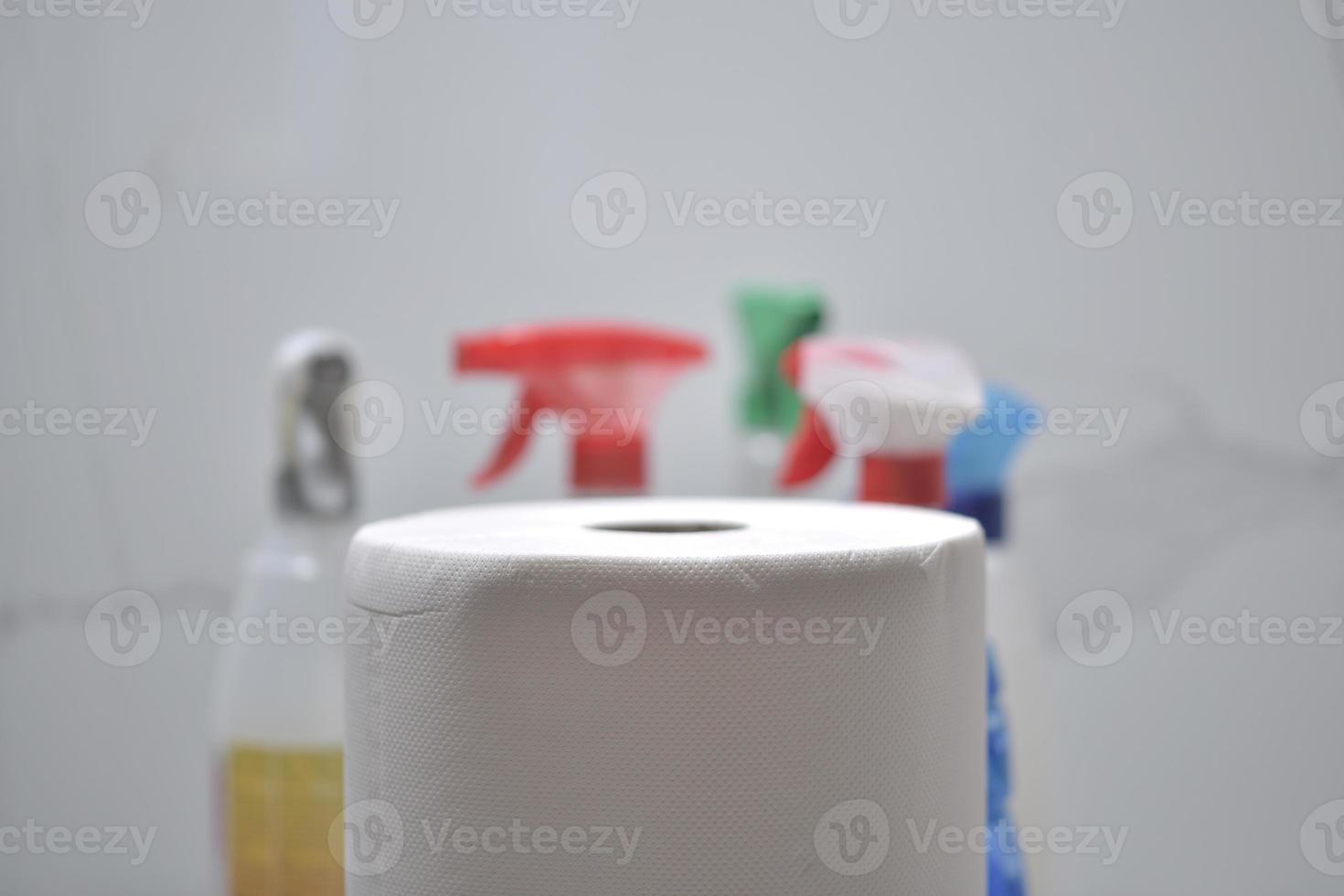 White cleaning paper with cleaning products photo