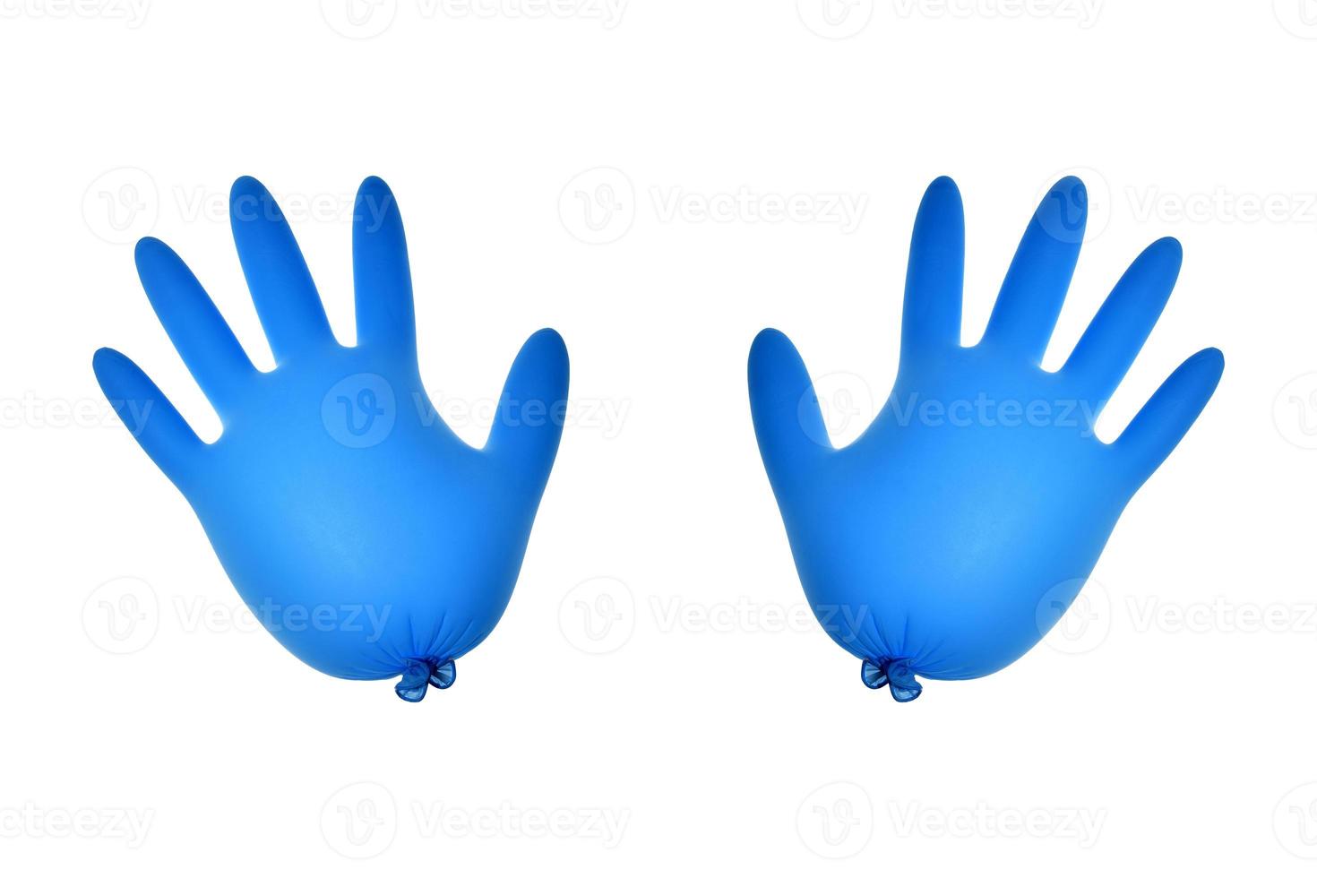 Top view of blue surgical gloves isolated on white background photo