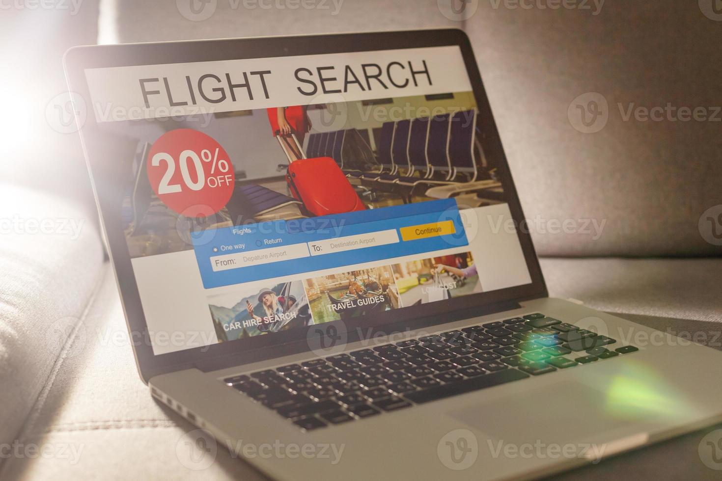 Airplane in laptop screen. Mixed media photo