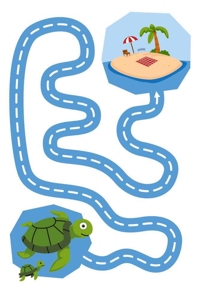 Education game for children handwriting practice trace the lines help cute cartoon turtle move to beach printable underwater worksheet vector