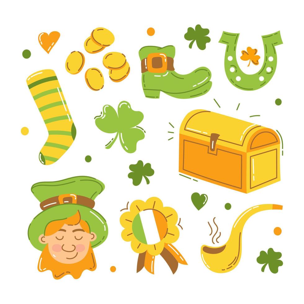 Saint Patrick set of vector elements for the holiday Vector illustration flat style
