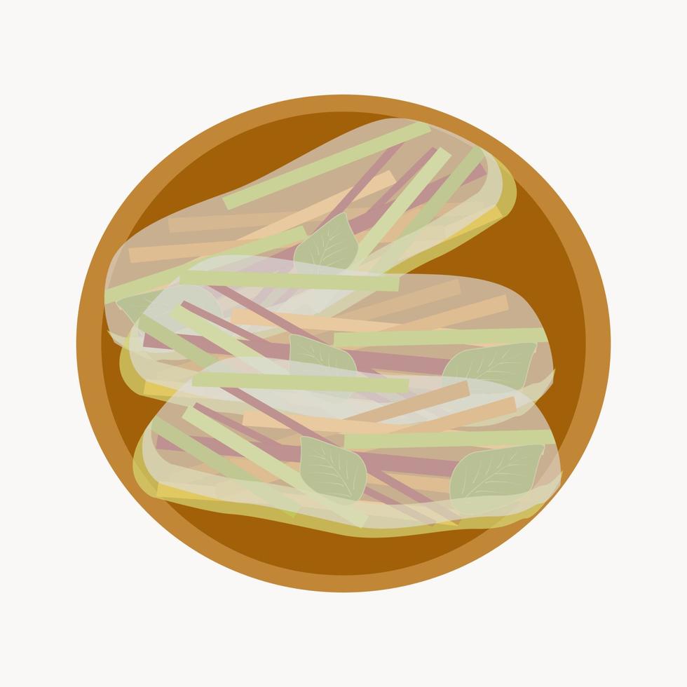 Vegetable spring rolls in rice paper are on a plate vector