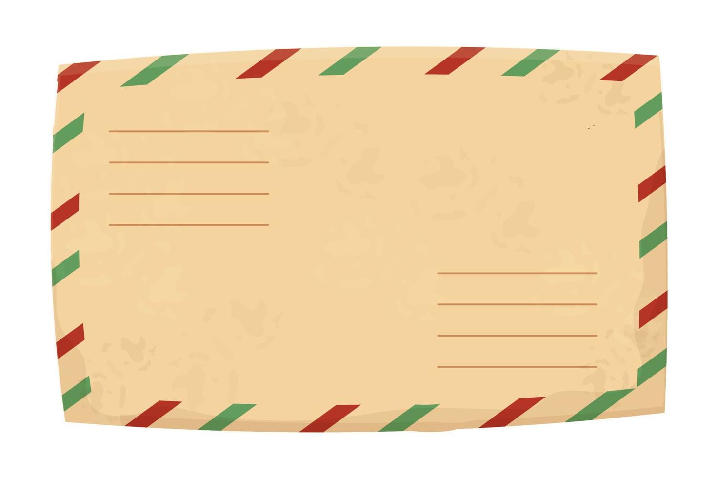 Christmas letter, envelope with stamp, seal and pine branch in cartoon style isolated on white background. Greeting, decoration. Vintage textured paper. . Vector illustration