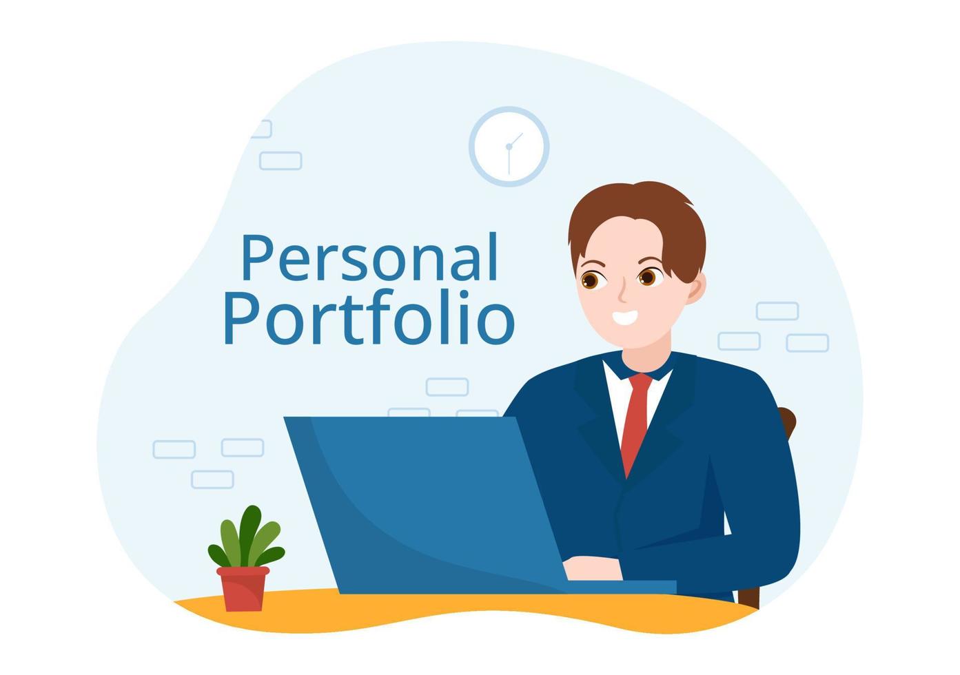 Personal Portfolio with Profile Data, Resume or Self Improvement to Attract Clients and Employers in Flat Cartoon Hand Drawn Templates Illustration vector