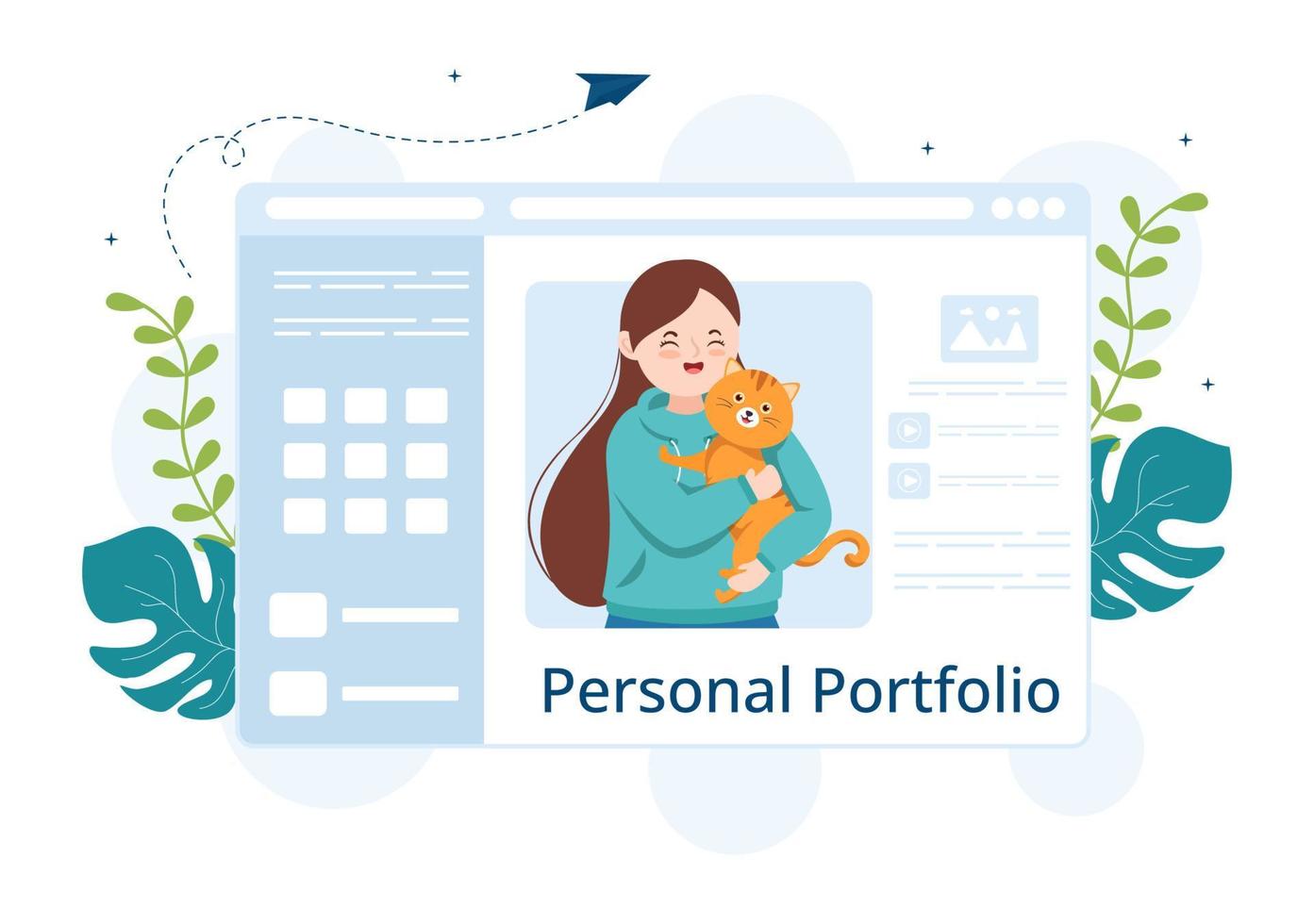 Personal Portfolio with Profile Data, Resume or Self Improvement to Attract Clients and Employers in Flat Cartoon Hand Drawn Templates Illustration vector