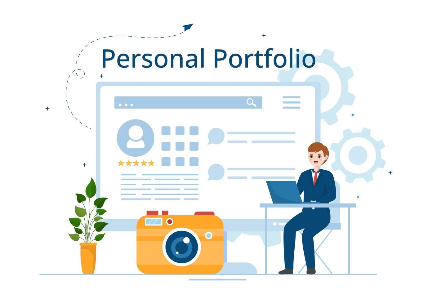 Personal Portfolio with Profile Data, Resume or Self Improvement to Attract Clients and Employers in Flat Cartoon Hand Drawn Templates Illustration vector