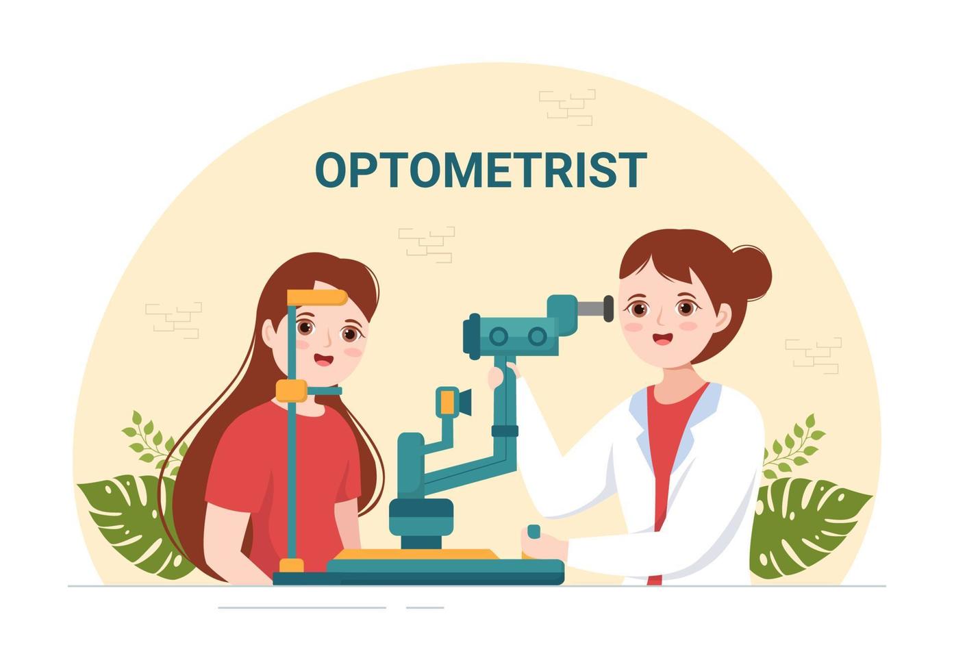 Optometrist with Ophthalmologist Checks Patient Sight, Optical Eye Test and Spectacles Technology in Flat Cartoon Hand Drawn Templates Illustration vector