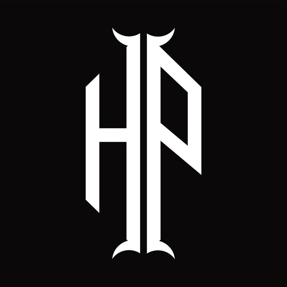 monograma del logotipo de hp con plantilla de diseño de forma de cuerno vector