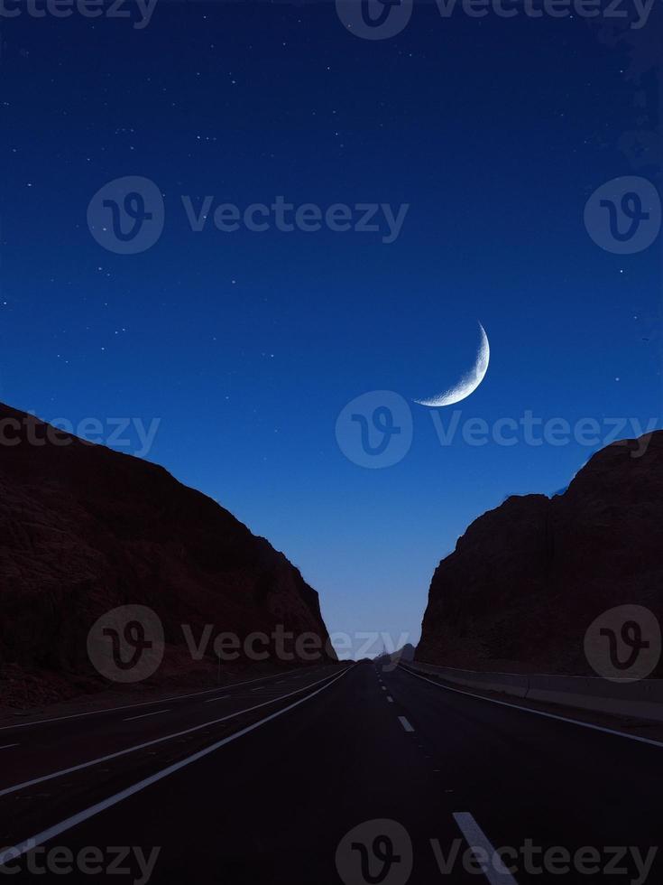 full moon on high way to sharm el sheikh mountains way photo