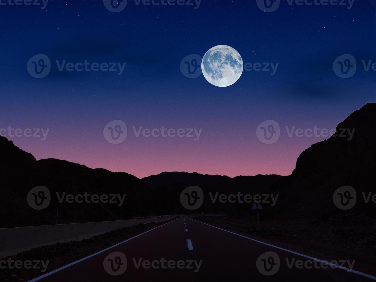 full moon on high way to sharm el sheikh mountains way photo