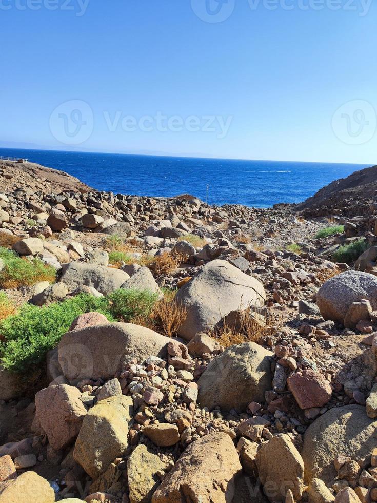 Beautiful sea view of the red sea from over Sinai mountains photo