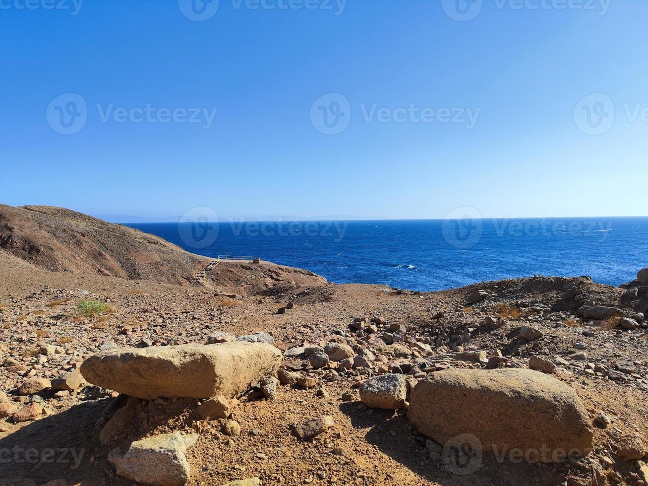 Beautiful sea view of the red sea from over Sinai mountains photo
