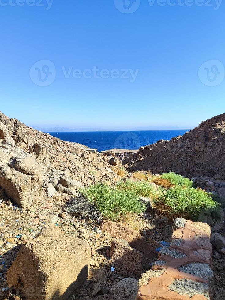 Beautiful sea view of the red sea from over Sinai mountains photo