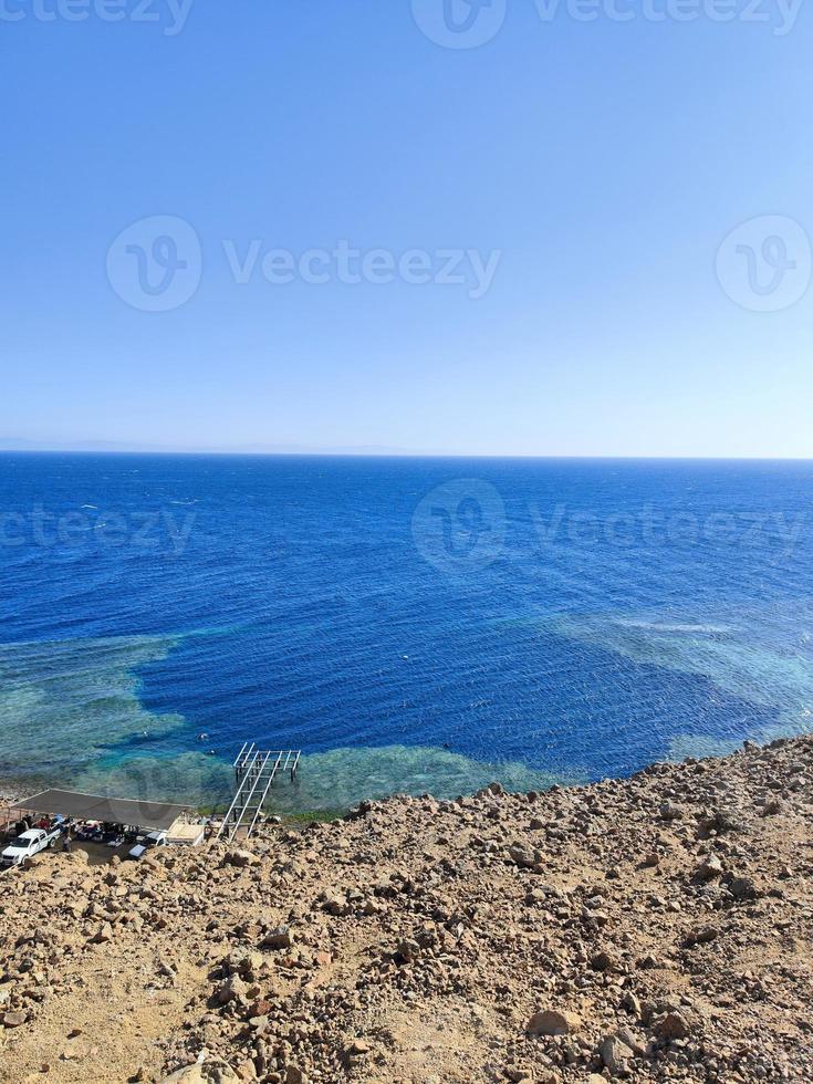 Beautiful sea view of the red sea from over Sinai mountains photo