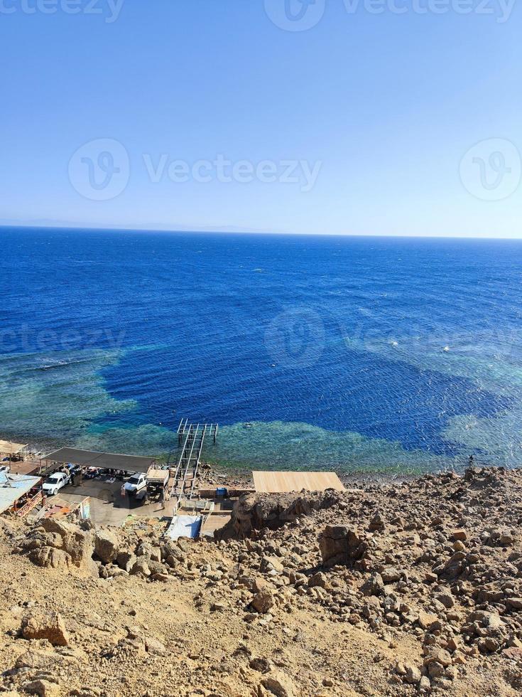 Beautiful sea view of the red sea from over Sinai mountains photo