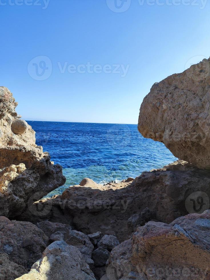 Beautiful sea view of the red sea from over Sinai mountains photo
