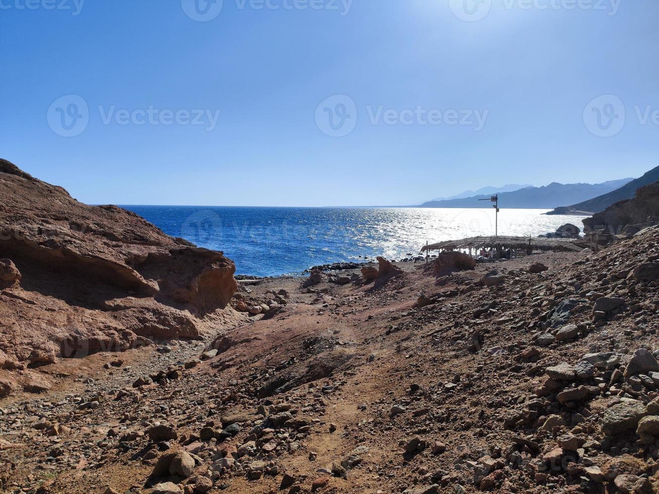 Beautiful sea view of the red sea from over Sinai mountains photo