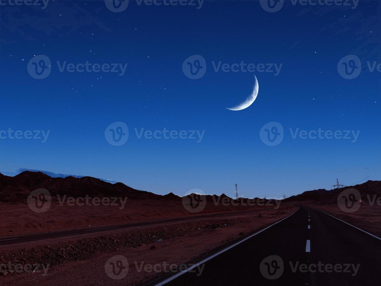 full moon on high way to sharm el sheikh mountains way photo