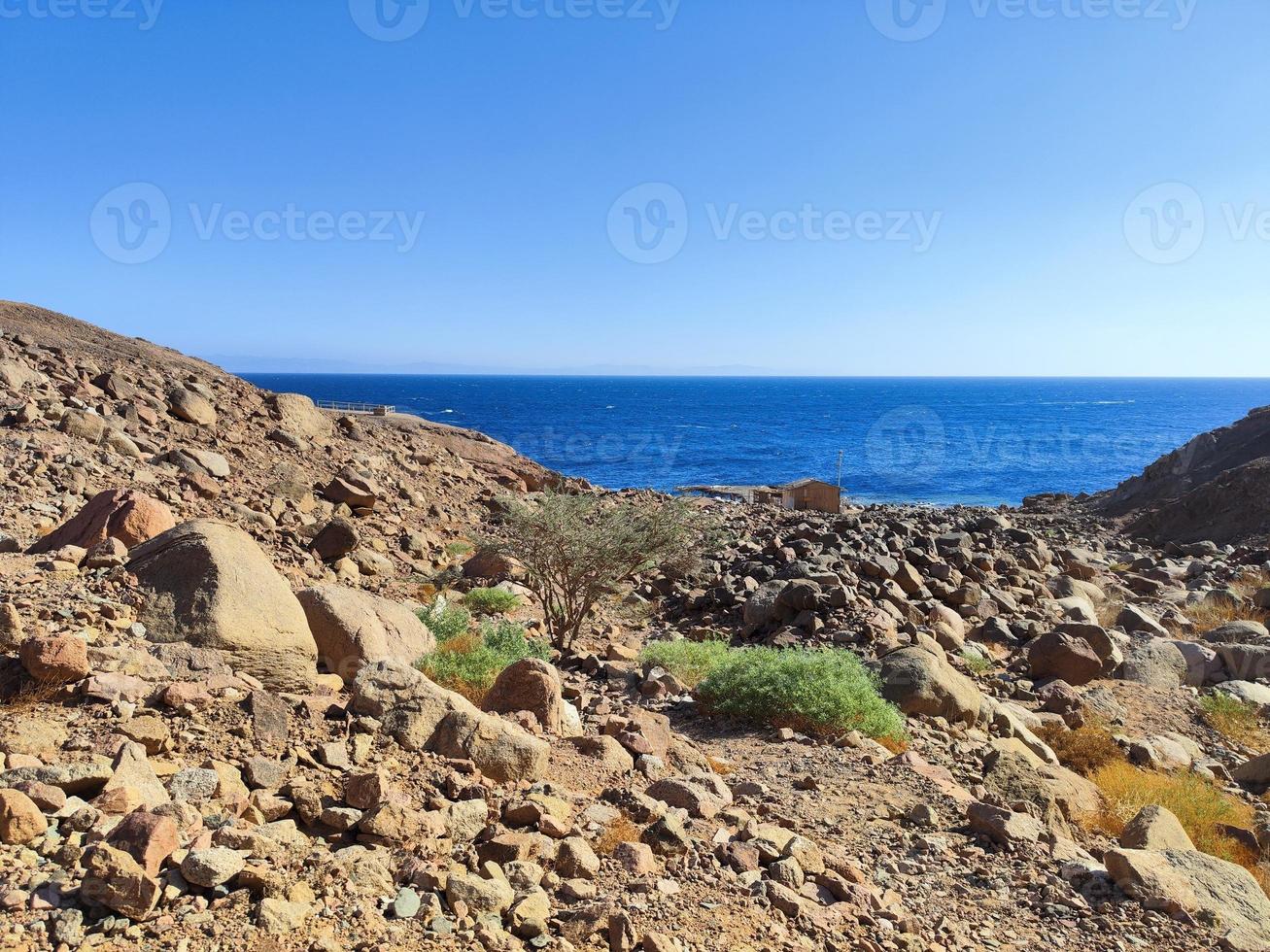 Beautiful sea view of the red sea from over Sinai mountains photo