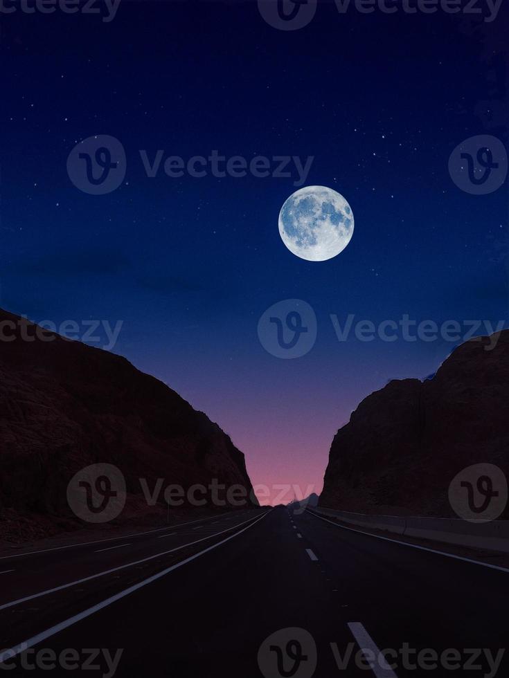 full moon on high way to sharm el sheikh mountains way photo